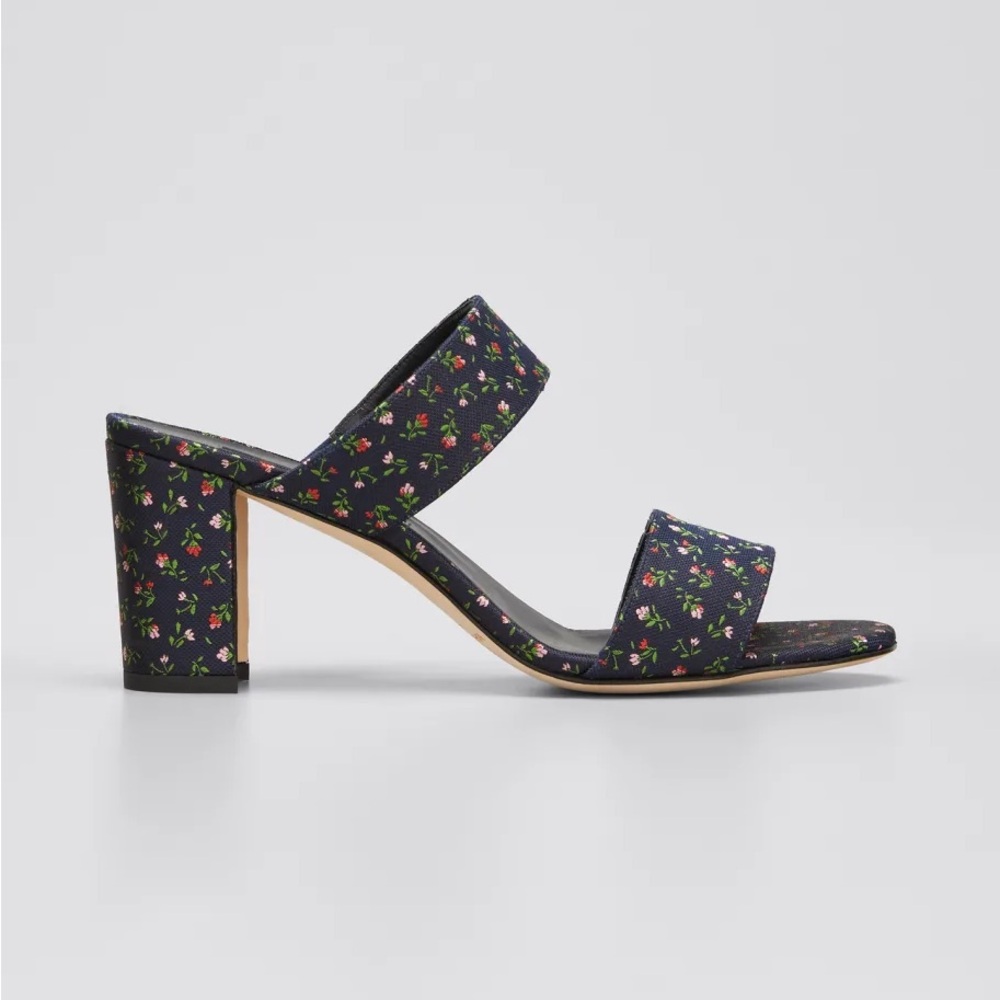 Manolo Blahnik Navy Floral Heels Kalita New Embroidered